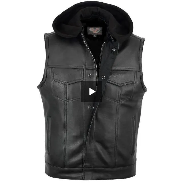 VL914 Vance Leather Zipper and Snap Closure Leather Motorcycle Club Vest