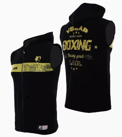 Vszap VTT022 Boxing Vest Hooded Zipper Tank Top S-4XL Black