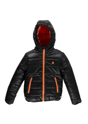 Warm Padded Jacket with Hood in Black/Orange