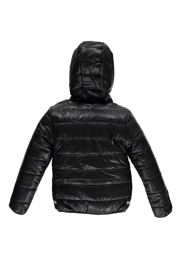 Warm Padded Jacket with Hood in Black/Orange