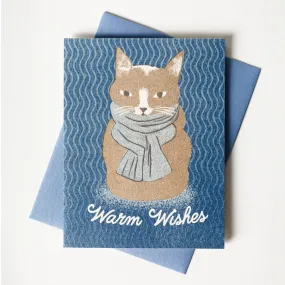 Warm Wishes Scarf Cat - Holiday Card