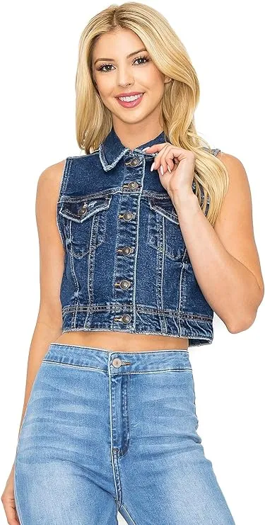 Wax Jeans Women's Juniors Classic Cropped Denim Vest