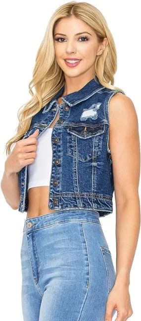 Wax Jeans Women's Juniors Classic Cropped Denim Vest