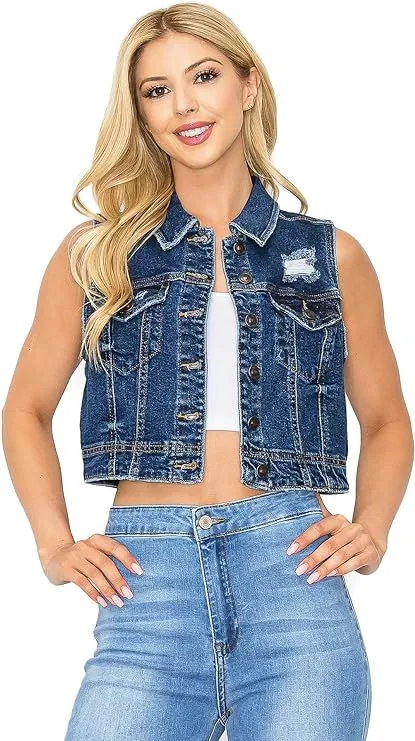 Wax Jeans Women's Juniors Classic Cropped Denim Vest