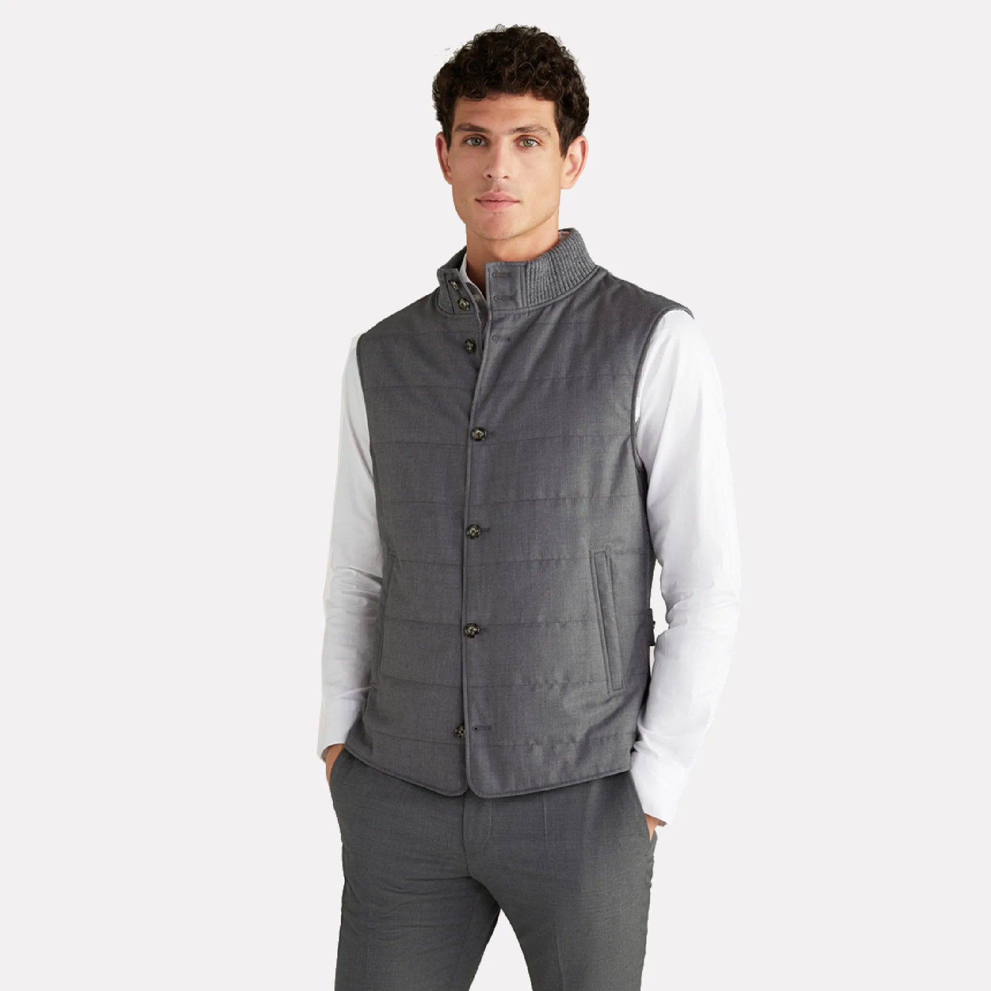 Wermut Polyester/Viscose Full Button Down Vest / Silver