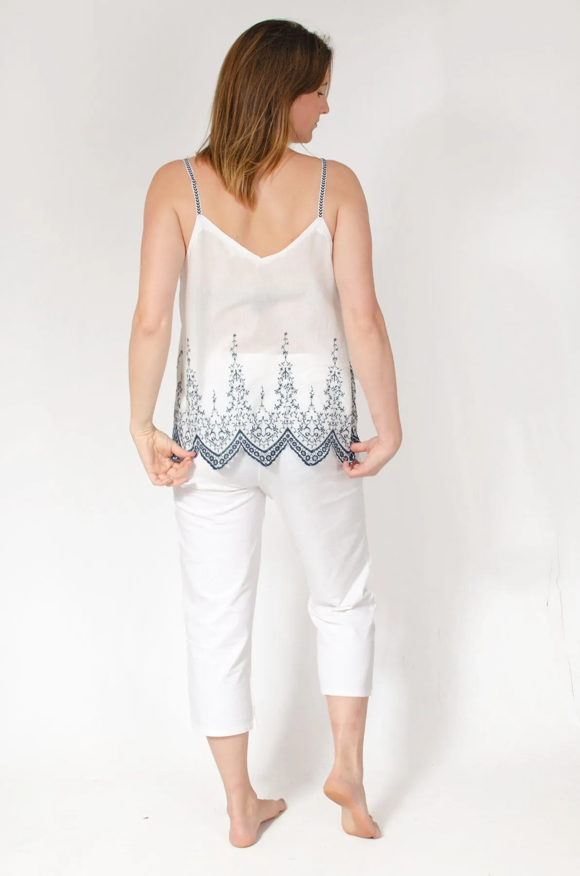 White Embroidered Cotton Cami