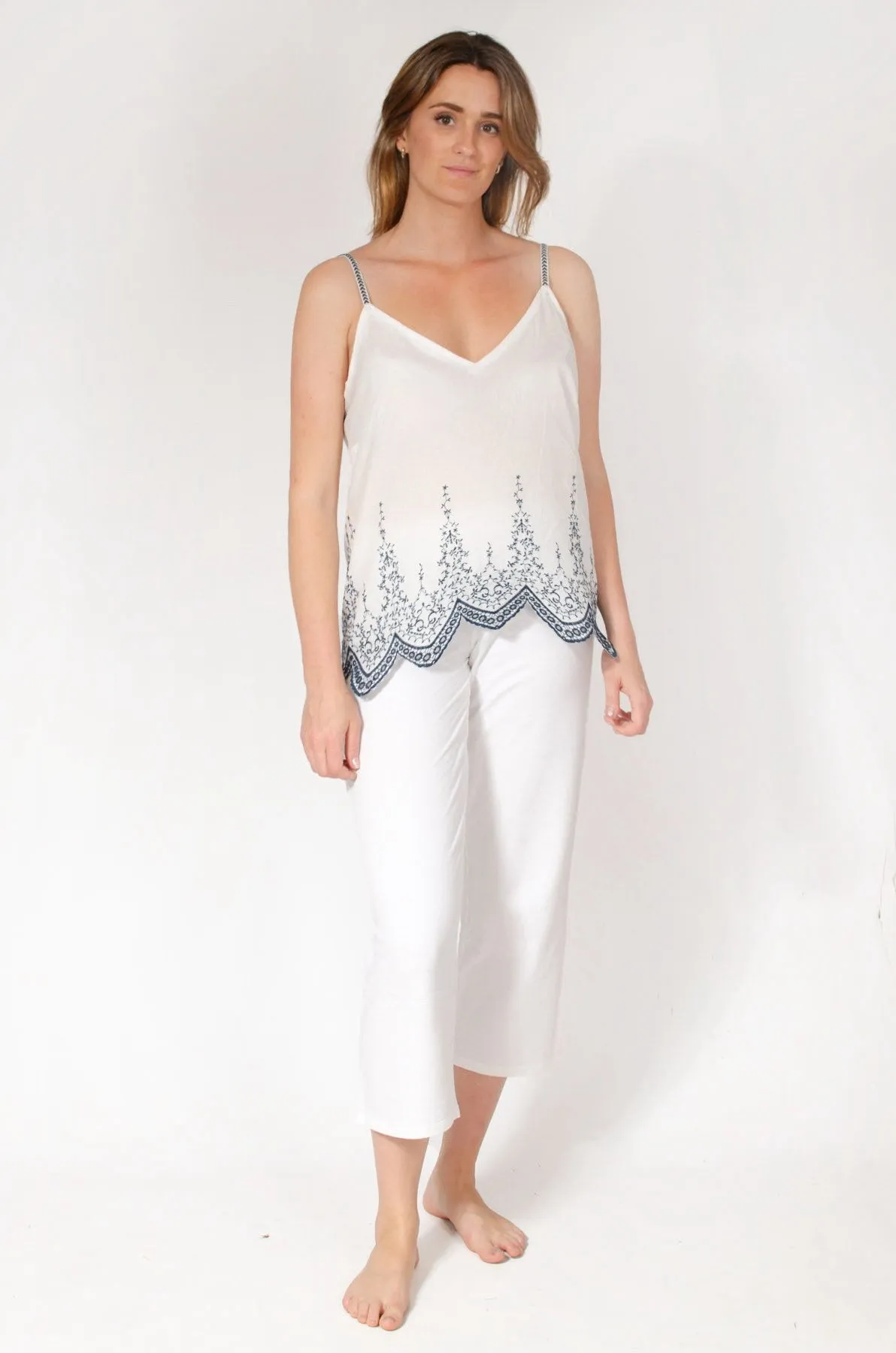 White Embroidered Cotton Cami