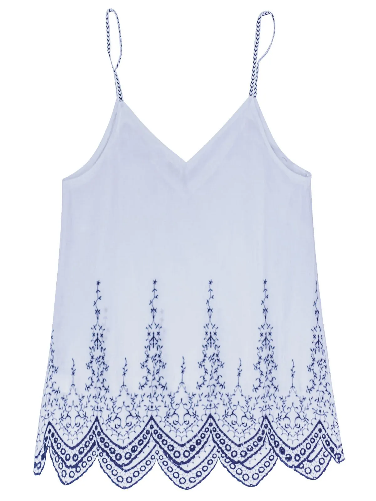 White Embroidered Cotton Cami