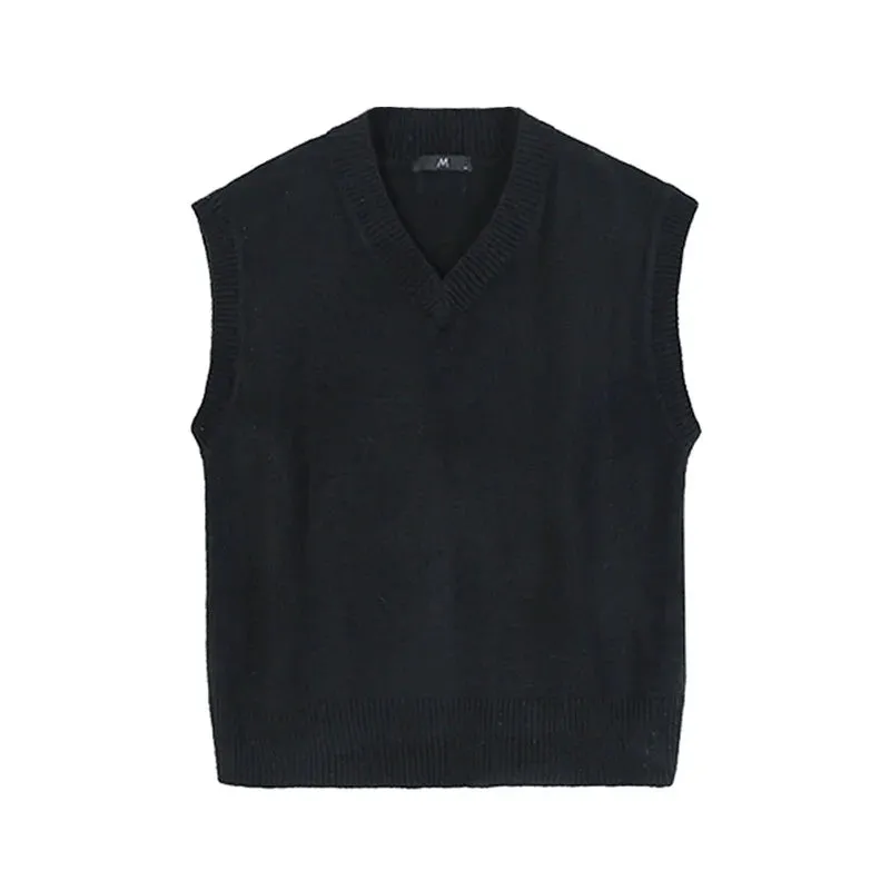 WIAOFELLAS  -  New Men's Korean Fashion Sweater Vest Sleeveless Cantilevered V-neck Knitted Vests Top Loose Casual Clothes 2Y5840