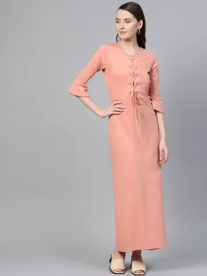 Women Peach Front Criss Cross Detail Maxi