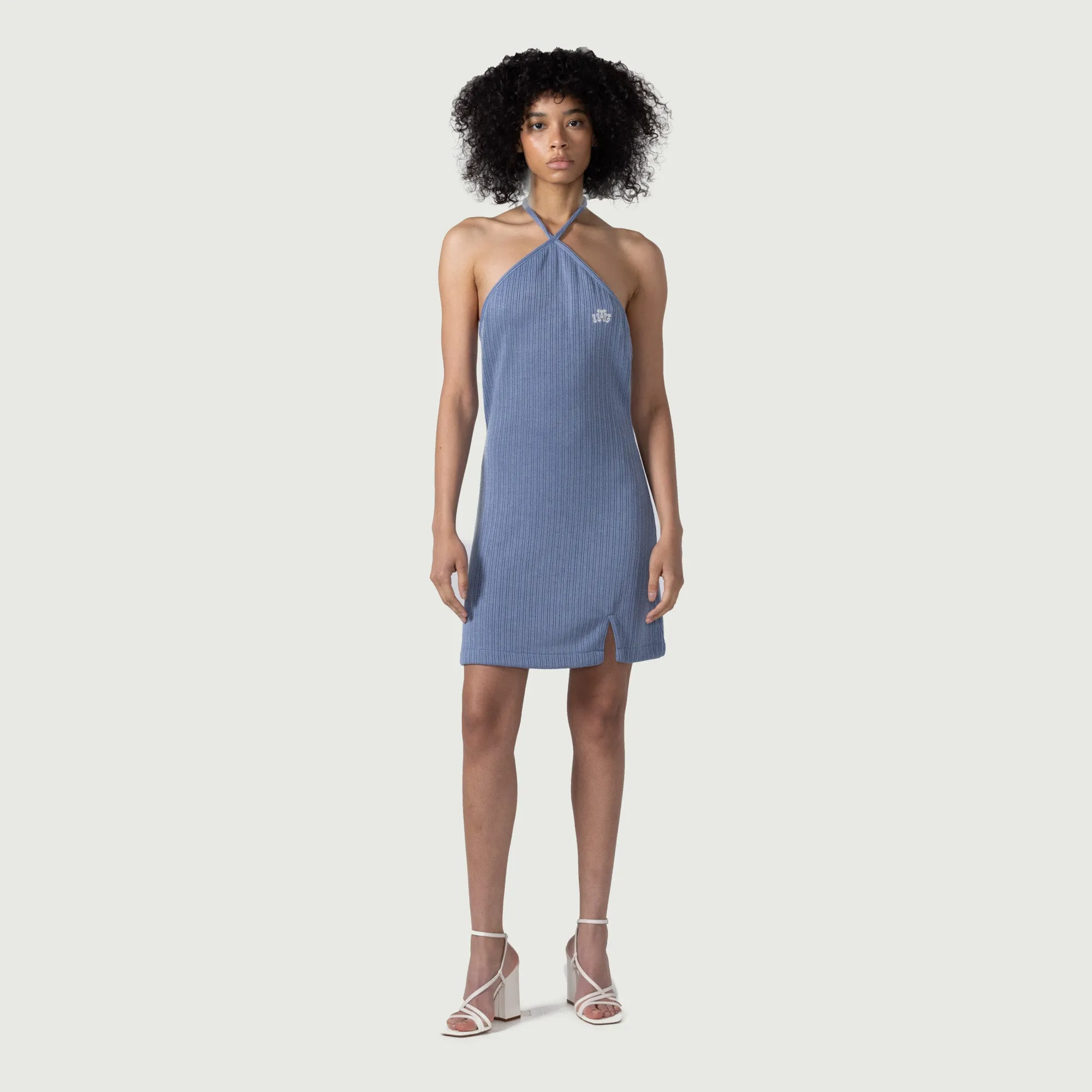 Womens 70's Halter Dress - Blue