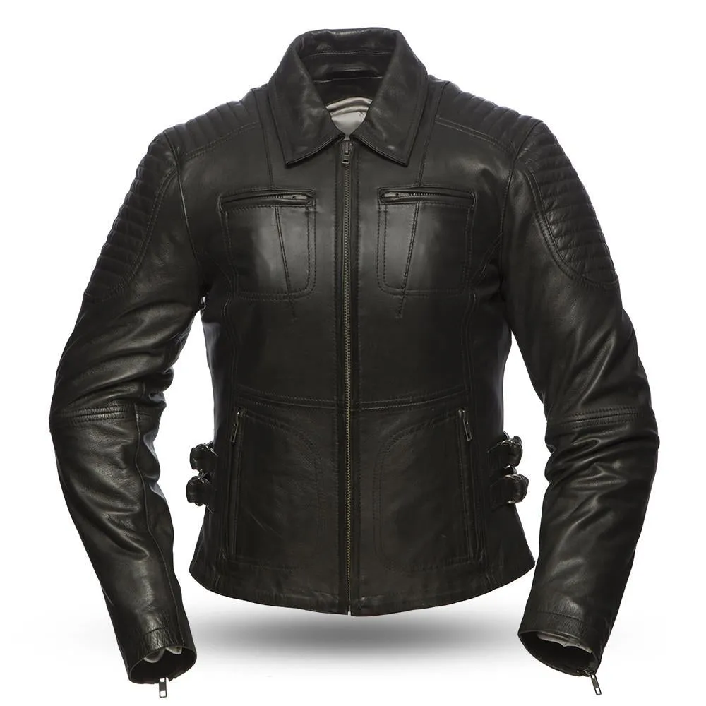 Womens Aniline Cowhide Clean Curvy Motorcycle Jacket FMC Speedy