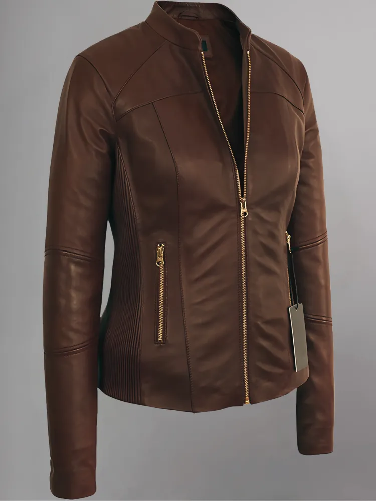 WOMEN’S MOTO BURGUNDY LAMBSKIN REAL LEATHER JACKET