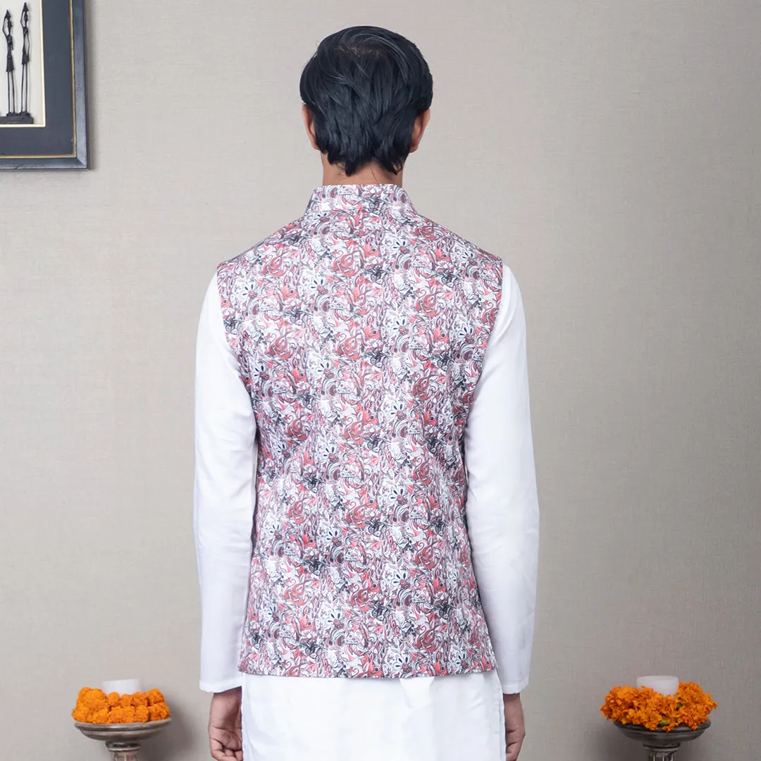 Yug Abstract Print Nehru Jacket